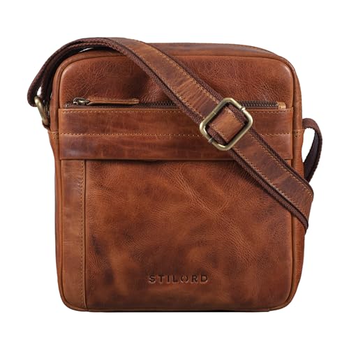 STILORD 'Craig' Herren Schultertasche klein Leder Umhängetasche Männer Herrenhandtasche für 10,1 Zoll echtes Vintage Rindsleder, Farbe:Kara - Cognac von STILORD