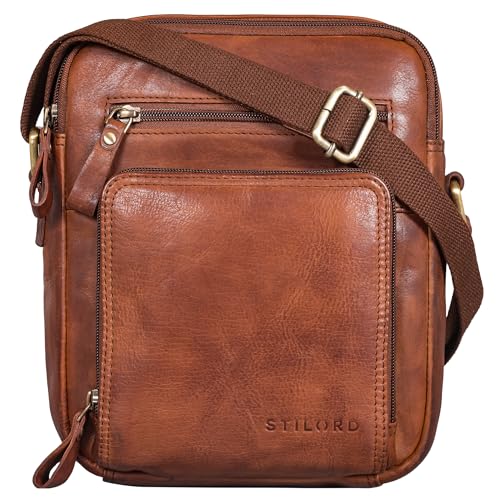 STILORD 'Darius' Umhängetasche Herren Leder - Drei Hauptfächer - Kleine Messenger Bag - Kompaktes Raumwunder - Moderner Vintage Stil - Echtleder, Farbe:brandy - cognac von STILORD