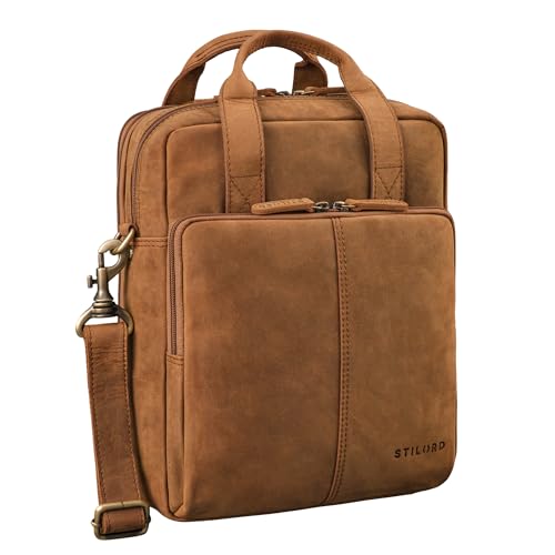 STILORD 'Dave' Männer Tasche Leder Klein Umhängetasche Reise Laptop 13,3 Zoll für MacBook Tablettasche Vintage Messenger Bag Herrentasche Echtleder, Farbe:tan - dunkelbraun von STILORD