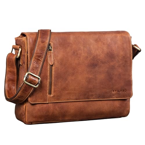 STILORD 'Davis' Messenger Bag Leder 13 Zoll Laptop Tasche Vintage Umhängetasche Schultertasche für Uni Büro Büchertasche Messengertasche Echtleder, Farbe:Arona - braun von STILORD