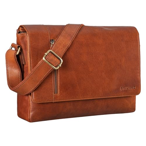 STILORD 'Davis' Messenger Bag Leder 13 Zoll Laptop Tasche Vintage Umhängetasche Schultertasche für Uni Büro Büchertasche Messengertasche Echtleder, Farbe:maraska - braun von STILORD