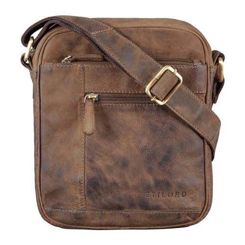 STILORD 'Diego' Vintage Herrentasche Leder Klein Umhängetasche für 9.7 Zoll iPad DIN A5 Schultertasche Cross-Body Bag für Männer Echtes Leder, Farbe:Calais - braun von STILORD