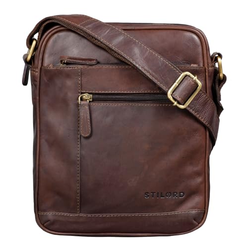 STILORD 'Diego' Vintage Herrentasche Leder Klein Umhängetasche für 9.7 Zoll iPad DIN A5 Schultertasche Cross-Body Bag für Männer Echtes Leder, Farbe:Cognac - Dunkelbraun von STILORD