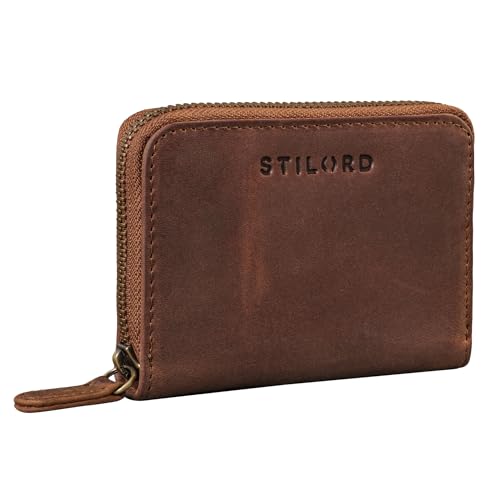 STILORD 'Dirk' Leder Kartenetui Klein Portemonnaie Card Wallet Brieftasche Vintage Mini Geldbörse Retro Geldbeutel Damen und Herren, Farbe:mittel - braun von STILORD