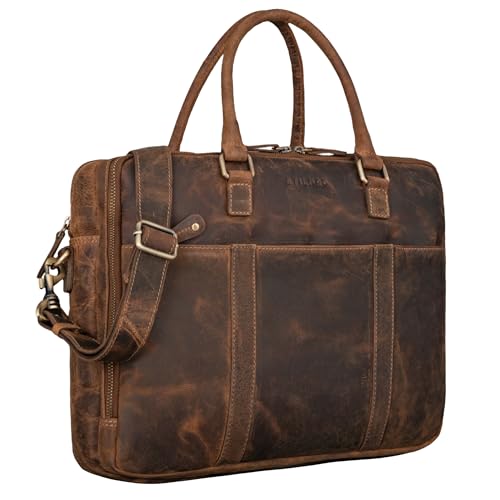 STILORD 'Drake' Businesstasche Leder Groß Vintage Aktentasche XL Ledertasche Laptoptasche für Arbeit Büro Umhängetasche Aufsteckbar Echtleder, Farbe:calais - braun von STILORD