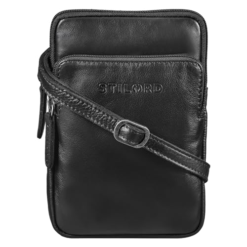 STILORD 'Elin' Brustbeutel Leder groß Brusttasche für Herren Damen Handy Umhängetasche aus echtem Vintage Leder, Farbe:schwarz von STILORD