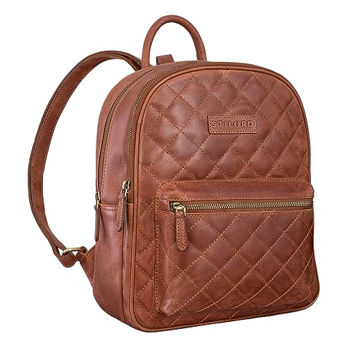 STILORD 'Elira' Rucksack Leder Damen Klein mit Rautenmuster Lederrucksack Vintage Daypack Gesteppte Tasche Cityrucksack Frauen Elegant Echtleder, Farbe:Andorra - braun von STILORD