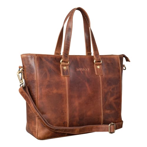 STILORD Damen-Shopper aus Leder Cognac - Vintage Handtasche für Damen - Frauen-Schultertasche - 13,3 Zoll, perfekt für Laptop 'Emmeline' von STILORD