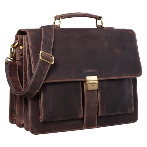 STILORD 'Eros' Aktentasche Leder 15,6 Zoll Laptoptasche Business Umhängetasche Große Arbeitstasche XL Vintage Ledertasche mit Dreifachtrenner, Farbe:Granada - braun von STILORD