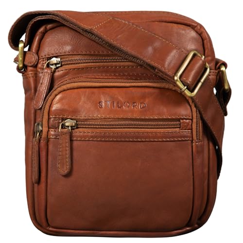 STILORD 'Fabian' Umhängetasche Leder Klein 9,7 Zoll Tablettasche für Herren Damen Leder Vintage Schultertasche DIN A5 Crossbody Bag Echtleder, Farbe:Cognac - braun von STILORD