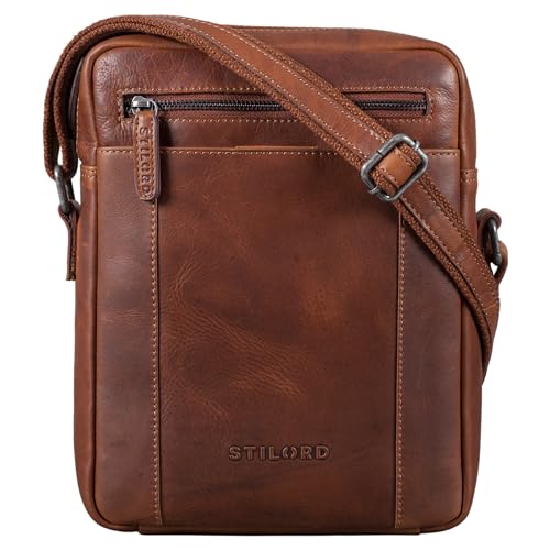 STILORD 'Fox' Herrentasche Leder Vintage Messenger Bag Männer Handtasche klein für 10,1 bis 10,5 Zoll iPad Tablethülle Männer Handtasche Echtleder, Farbe:Porto - Cognac von STILORD