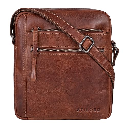 STILORD 'Garcia' Kleine Umhängetasche Echtleder Braun Vintage Messenger Bag Ledertasche für 9,7 Zoll iPad und 10,1 Zoll Tablet Moderne Schultertasche aus Leder, Farbe:Brandy - braun von STILORD