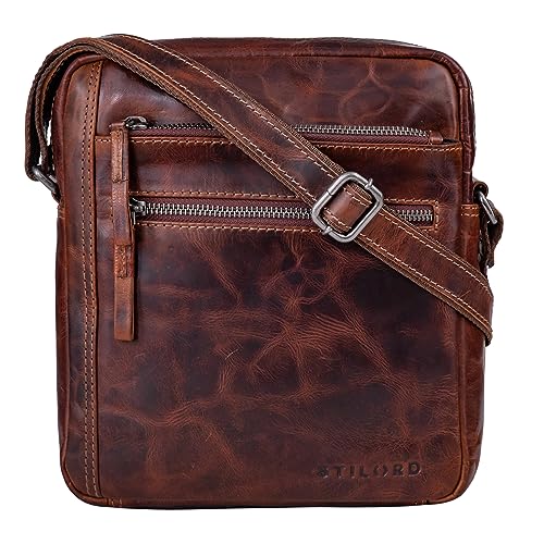 STILORD 'Garcia' Kleine Umhängetasche Echtleder Braun Vintage Messenger Bag Ledertasche für 9,7 Zoll iPad und 10,1 Zoll Tablet Moderne Schultertasche aus Leder, Farbe:Milano - braun von STILORD