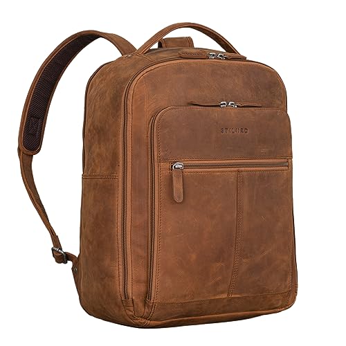 STILORD 'Gordon' Rucksack Leder Herren und Damen Messenger Rucksack Laptop 17 Zoll Lederrucksack Damen Business Rucksack Herren, Farbe:tan - Dunkelbraun von STILORD