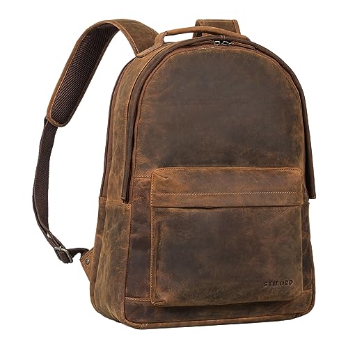 STILORD 'Hagen' Lederrucksack Damen und Herren Studenten Rucksack Laptop Rucksack 17 Zoll Leder Schulrucksack Tagesrucksack Herren, Farbe:Calais - braun von STILORD