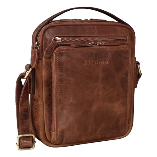 STILORD 'Ilkay' Männer Tasche Leder Klein Vintage Umhängetasche Herrentasche kleine Messenger Bag Tablettasche 10,1 Zoll Echtleder, Farbe:Kara - Cognac von STILORD