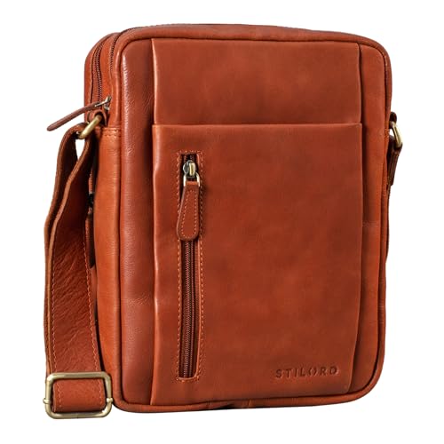 STILORD 'Irving' Vintage Leder Tasche Braun klein Umhängetasche für 10,1 Zoll und iPad Tablettasche DIN A5 Handtasche Messenger Bag Echtleder, Farbe:vegetabil - Brandy von STILORD