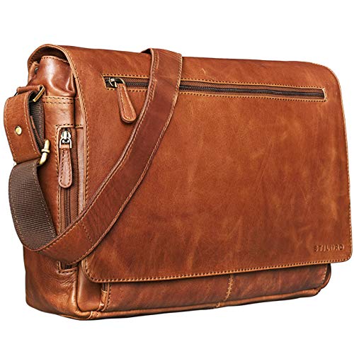 STILORD 'Jan' 15,6 Zoll Laptoptasche Leder Herren Damen Umhängetasche Unitasche Aktentasche Freizeit Bürotasche weiches Vintage Leder von STILORD