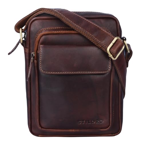 STILORD 'Jannis' Leder Umhängetasche Männer klein Vintage Messenger Bag Herren-Tasche Tablettasche für 9.7 Zoll iPad Schultertasche aus echtem Leder, Farbe:Cognac - Dunkelbraun von STILORD