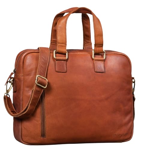 STILORD 'Jonte' Vintage Ledertasche Businesstasche Herren Damen Große Umhängetasche mit 13,3 Zoll Laptop-Fach Echtes Leder, Farbe:girona - braun von STILORD