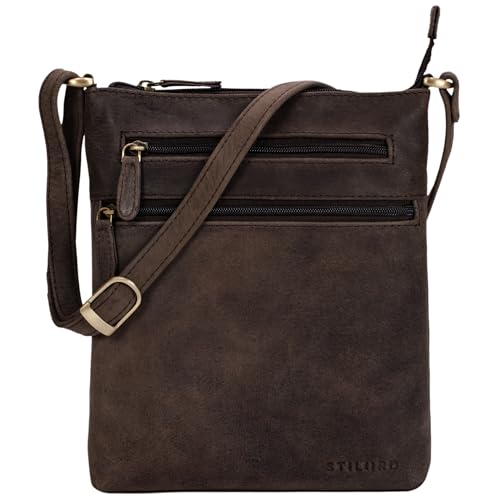 STILORD 'Juna' Damen Umhängetasche Leder braun Handtasche kleine Schultertasche Vintage Damentasche Ausgehtasche für Freizeit Party 9,7 Zoll Tablet iPad Echtleder, Farbe:Muskat - braun von STILORD