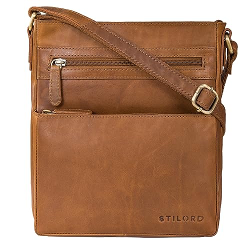 STILORD 'Kian' Umhängetasche Herren Klein Leder Vintage Schultertasche für Männer Messenger Bag mit vielen Fächern Herrentasche zum Umhängen aus Echtleder, Farbe:Cognac - braun von STILORD