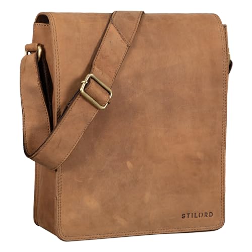 STILORD 'Lars' Vintage Umhängetasche Leder Herren für 13,3 Zoll Tablet MacBooks und iPad Schultertasche Herrentasche Messenger Bag Echtleder, Farbe:Dijon - braun von STILORD