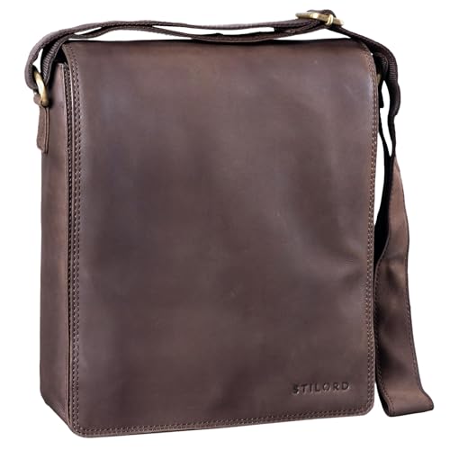 STILORD 'Lars' Vintage Umhängetasche Leder Herren für 13,3 Zoll Tablet MacBooks und iPad Schultertasche Herrentasche Messenger Bag Echtleder, Farbe:matt - dunkelbraun von STILORD