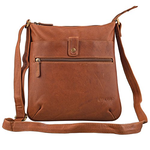 STILORD 'Lina' Elegante Vintage Damen Umhängetasche Schultertasche klein Abendtasche Klassische Handtasche 10.1 Zoll Tablettasche echtes Leder, Farbe:Cognac - braun von STILORD