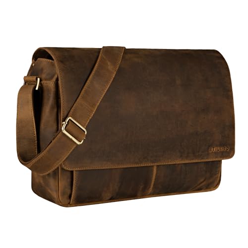 STILORD 'Lonzo' Vintage Umhängetasche echtes Büffel-Leder Messenger Bag für Herren und Damen Unitasche Büro Business Studium Leder, Farbe:Calais - braun von STILORD