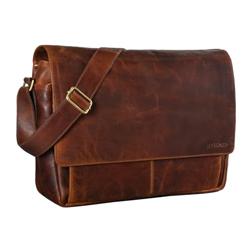 STILORD 'Lonzo' Vintage Umhängetasche echtes Büffel-Leder Messenger Bag für Herren und Damen Unitasche Büro Business Studium Leder, Farbe:Florida - braun von STILORD