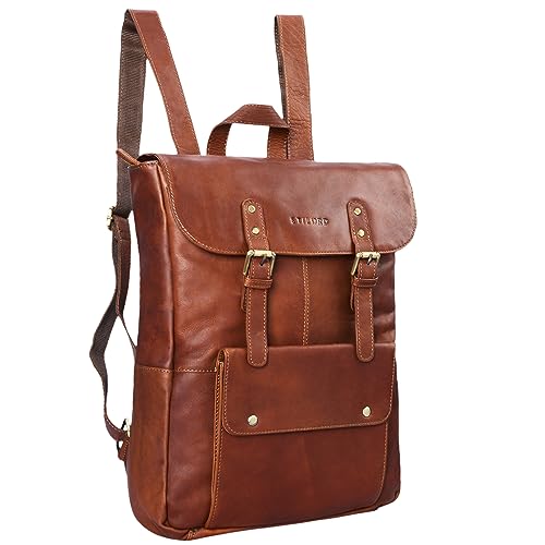 STILORD 'Manila' Vintage Leder Rucksack Damen Herren XL Lederrucksack DIN A4 braune Rucksackhandtasche mit 15,6 Zoll Laptopfach großer Daypack aus echtem Leder, Farbe:cognac - braun von STILORD