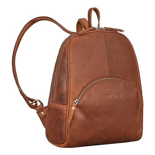 STILORD 'Margot' Daypack Damen Leder Klein Vintage Rucksack für Frauen Anti-Diebstahl Rucksackhandtasche für Städtetrips Tagesrucksack Echtleder, Farbe:Cognac - braun von STILORD