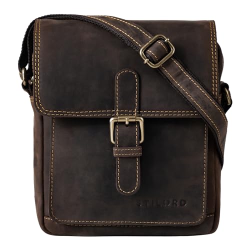 STILORD 'Martinez' Kleine Umhängetasche Herren Leder Vintage Messenger Bag klein für 9,7 Zoll iPad Tablethülle Männer Handtasche Echtleder, Farbe:Novello - braun von STILORD