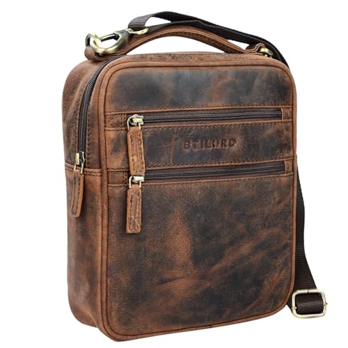 STILORD 'Mats' Herren Handtasche Leder Vintage kleine Messenger Bag mit Tragegriff Tablettasche für 9.7 Zoll iPad DIN A5 Dokumente Umhängetasche aus echtem Leder, Farbe:sepia - braun von STILORD