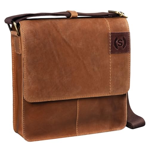 STILORD 'Mircos' Tablet Umhängetasche Leder 9.7 Zoll iPad Tasche für Herren Männer mittel-große Schultertasche Vintage Ledertasche Messenger Bag Echtleder, Farbe:taranto - braun von STILORD