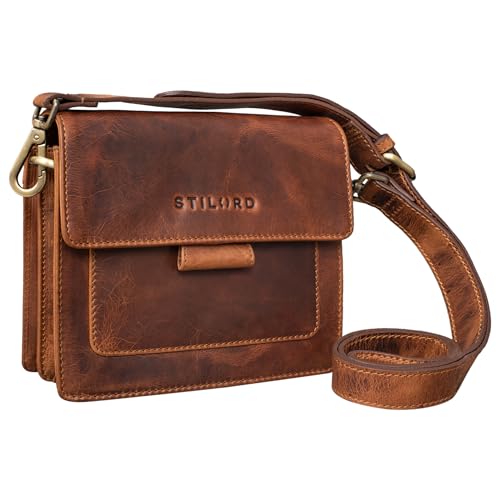 STILORD 'Naomi' Elegante Ledertasche Damen Umhängetasche Kleine Handtasche Clutch Vintage Schultertasche mit Gurt Echtleder, Farbe:Kara - Cognac von STILORD