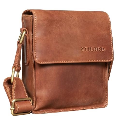 STILORD 'Nate' Herrentasche Leder klein Umhängetasche Schultertasche Männer Handtasche Messenger Bag Vintage echtes Leder, Farbe:andorra - braun von STILORD