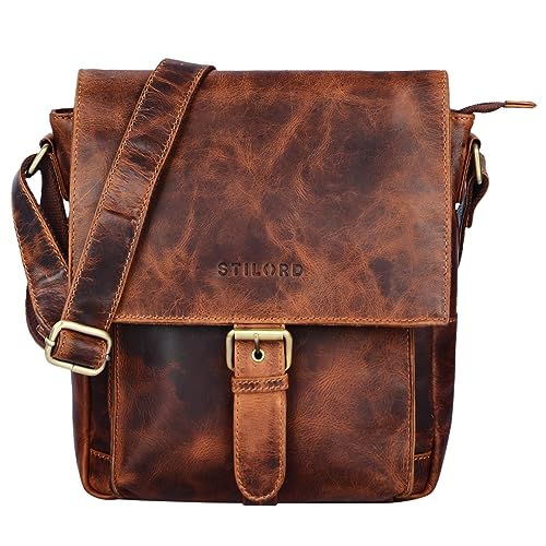 STILORD 'Nevio' Herrentasche Leder Umhängetasche kleine Messenger Bag Elegante Handtasche im Vintage Design Schultertasche für 10.1 Zoll Tablet iPad echtes Leder, Farbe:Kara - Cognac von STILORD