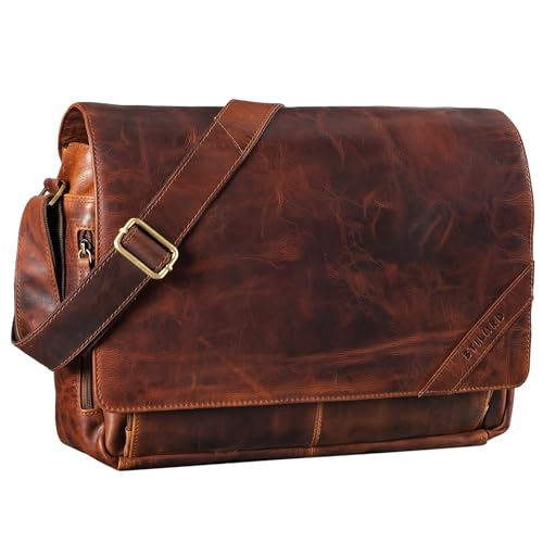 STILORD 'Nick' Umhängetasche Leder Herren Damen Unitasche 15.6 Zoll Laptoptasche Aktentasche Bürotasche Vintage Büffel-Leder, Farbe:Florida - braun von STILORD