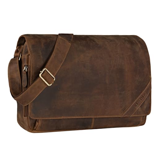 STILORD 'Nick' Umhängetasche Leder Herren Damen Unitasche 15.6 Zoll Laptoptasche Aktentasche Bürotasche Vintage Büffel-Leder von STILORD