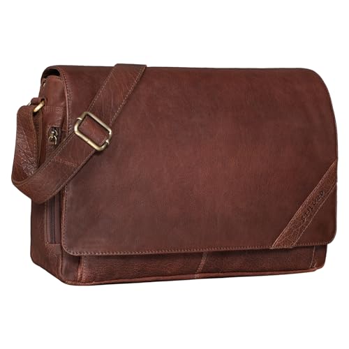 STILORD 'Nick' Umhängetasche Leder Herren Damen Unitasche 15.6 Zoll Laptoptasche Aktentasche Bürotasche Vintage Büffel-Leder, Farbe:maraska - Dunkelbraun von STILORD