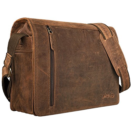 STILORD 'Noah' Vintage Umhängetasche Leder 13,3 Zoll Laptoptasche Studium Uni Büro Arbeit Unisex für MacBook echtes Rindsleder, Farbe:mittel - braun von STILORD