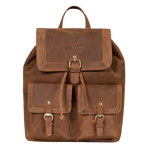 STILORD 'Nora' Großer Lederrucksack Vintage Hochwertiger Daypack 13.3 Zoll Rucksack-Handtasche für Schule Uni Freizeit Echtes Leder für Damen und Herren, Farbe:tan - dunkelbraun von STILORD