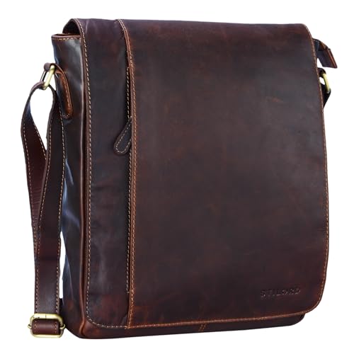 STILORD 'Paul' Umhängetasche Herren Leder Hochformat Messenger Bag im Vintage Design Ledertasche für 13,3 Zoll MacBook iPad DIN A4 Herrentasche Echtleder, Farbe:Cognac - Dunkelbraun von STILORD