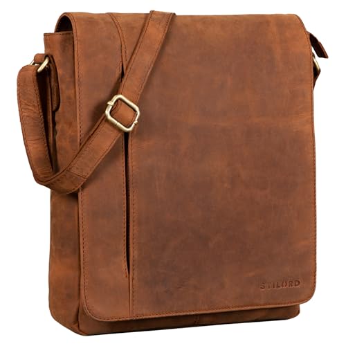 STILORD 'Paul' Umhängetasche Herren Leder Hochformat Messenger Bag im Vintage Design Ledertasche für 13,3 Zoll MacBook iPad DIN A4 Herrentasche Echtleder, Farbe:tan - Dunkelbraun von STILORD