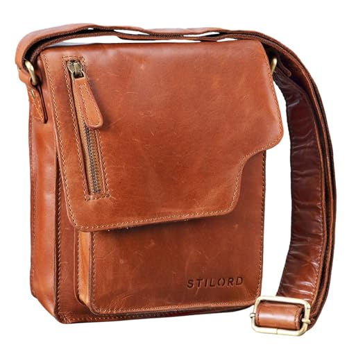 STILORD 'Pete' Umhängetasche Leder klein Männer Schultertasche Vintage Messenger Bag Herren 8,4 Zoll Tablettasche echtes Leder, Farbe:Cognac - glänzend von STILORD