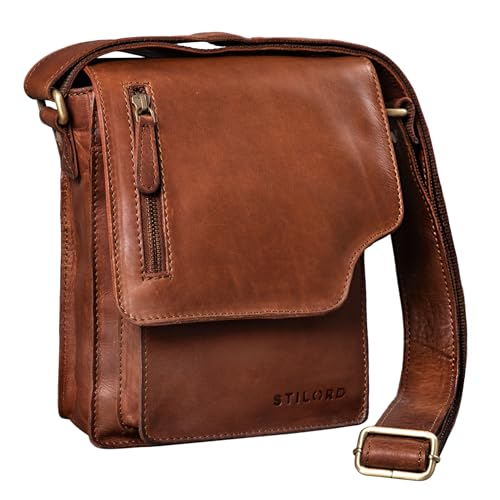 STILORD 'Pete' Umhängetasche Leder klein Männer Schultertasche Vintage Messenger Bag Herren 8,4 Zoll Tablettasche echtes Leder, Farbe:Cognac - braun von STILORD