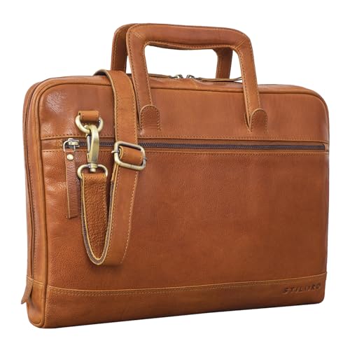 STILORD 'Pierce' Laptoptasche mit Griff Leder Aktentasche 15 Zoll Vintage Dokumententasche A4 Business Bürotasche mit Schultergurt und Handschlaufe, Farbe:Texas - braun von STILORD