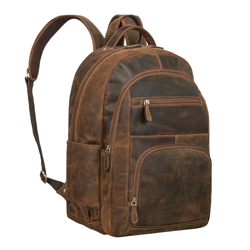 STILORD 'Pierre' Leder Business Rucksack Damen und Herren Arbeitsrucksack groß Laptop Rucksack 15,6 Zoll Handgepäck Rucksack mit vielen Fächern, Farbe:calais - braun von STILORD